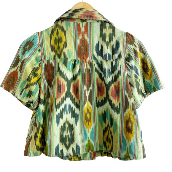 Taikonhu Women Short Sleeve Patterned Waist Jacket Blazer Sz 6 Pockets Buttoned - Picture 5 of 5